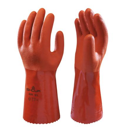 SHO6202 Showa 620 Orange Cotton Chemical Resistant Work Gloves, Size Medium, PVC Coating
