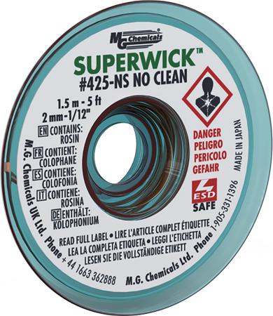 425-NS Super Wick SUPERWICK  1.5m No Clean Desoldering Braid, Width 2mm