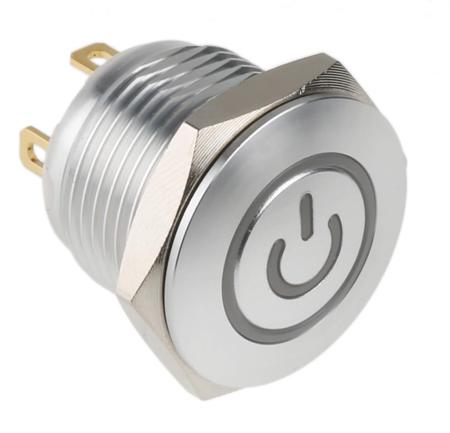 175-9509 Push Button Switch, IP67, 16 Dia.mm, Panel Mount White LED, Power Symbol, 36V dc