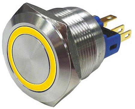 811-8522 SPDT On-On Push Button Switch, IP65, IP67, 22 (Dia.)mm, Panel Mount Yellow LED, 250V ac