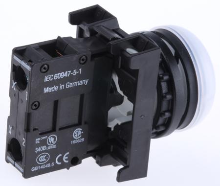 78639220-M22-L-W-M22-A-M22-LED-W Eaton, M22, Flush Mount, Rear, Surface Mount White Pilot Light, 22mm Cutout, IP69K, Round