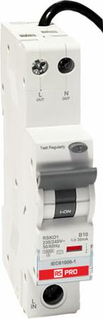 756-190 RS PRO RCBO, 10A Current Rating, 1-Pole, 30 mA Trip Sensitivity, Type B, RSKO Range, RCBO Range