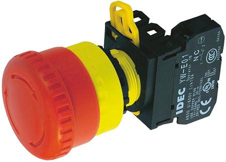 YW1B-V4E01R Idec YW1B Series Twist Release Emergency Stop Push Button, Panel Mount, 22mm Cutout, 1NC, IP20, IP65