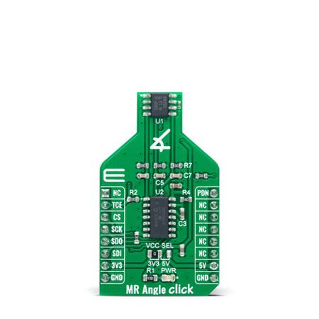 MIKROE-4634 MikroElektronika MR Angle Click Magnetoresistive Sensor Add On Board for MCP3204, KMZ60 mikroBUS Socket