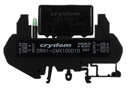 DRA1-CMX100D10 Sensata Crydom DRA Series Solid State Interface Relay, 10 V dc Control, 8 A Load, DIN Rail Mount