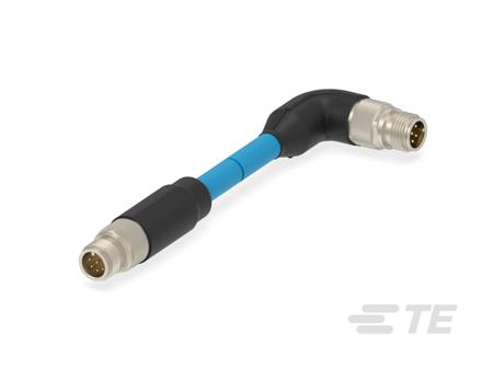 2322423-3 TE Connectivity Straight Male M12 to Right Angle Male M12 Industrial Automation Cable Assembly, 2m Cable