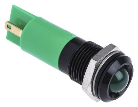 203-852 RS Pro Green LED Indicator, 24 V dc, 10 mm Lamp Size, 14mm Mounting Hole Size, IP67