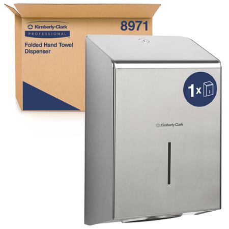 8971 Kimberly Clark Stainless Steel Silver Folded Hand Towel Dispenser, 118mm x 349mm x 237mm