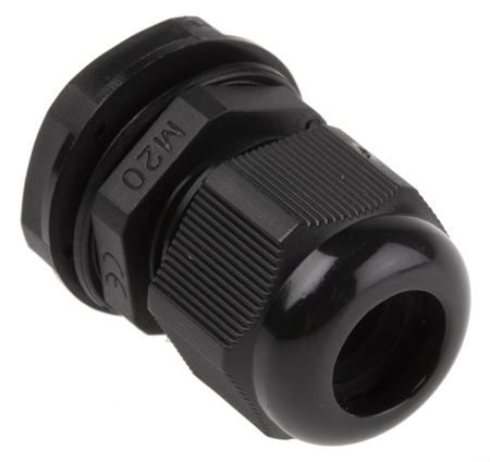 NGM20S-BLK HellermannTyton M20 Black Nylon, IP68 Cable Gland With Locknut