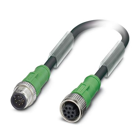 1522707 Phoenix Contact Male 8 way M12 to Female 8 way M12 Sensor Actuator Cable, 3 m