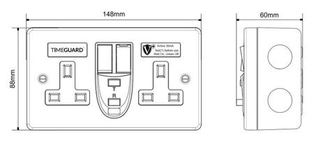 RCD07MAVN Timeguard 30A, BS Fixing, Active RCD Socket, Plastic, Surface Mount, Switched, 230 V ac