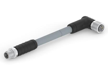 T41626B9L25-003 TE Connectivity M12 L-Code Straight Male M12 to Right Angle Female M12 Sensor Actuator Cable, Nylon, 1.5m