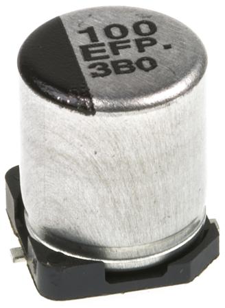EEEFPE101XAP Panasonic Aluminium Electrolytic Capacitor 100μF 25V dc 6.3mm D8 FP SMD Series, Surface Mount Electrolytic, ±20%