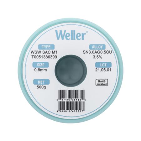 T0051386399 Weller Wire, 0.8mm Lead Free Solder, 217-221°C Melting Point