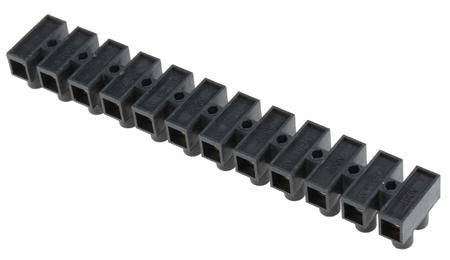 703-3842 RS Pro Terminal Strip, Straight, 12way, 2 Row, 15mm Fixing Centres, 76A, 400 V, length 175.5mm, Black