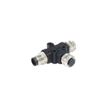 PXPPVC12TSFM12AFBIFB Bulgin Tee Female Pole M12 Socket to 12 Pole M12 Plug Adapter