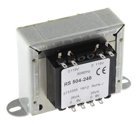 504-246 RS PRO 50VA 2 Output Chassis Mounting Transformer, 9V ac, IEC 61558-2-6