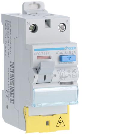 CFC742F Hager CFC RCD Switch, 40A, 2 Pole, 300mA, Type AC, 230V