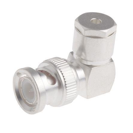 R13-006-02-034711000 RS Pro Right Angle 50Ω Cable Mount BNC Connector Plug, Clamp Termination RG174B Silver