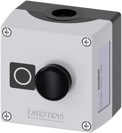 3SU1801-0AE00-2AB1 Siemens Push Button Control Station - SPST, Plastic, 1 Cutouts, Black, O, IP66, IP67, IP69