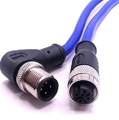 C4BC81M005 Mueller Electric Right Angle Male 4 way M12 to Straight Female 4 way M12 Actuator/Sensor Cable, 5m