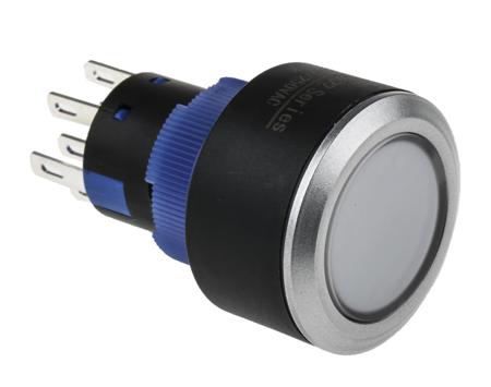 175-9042 2NO/2NC Momentary Push Button Switch, IP65, 22.2 Dia.mm, Panel Mount Blue LED, 250V ac