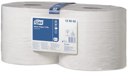 129262 Tork , Centrefeed of 1 White Tork Basic Paper Dry Wipes