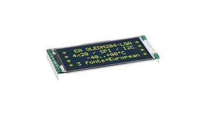 EA OLEDM204-LGA Display Visions 2.0in Yellow OLED Display 4 x 20pixels Graphics I2C, SPI Interface