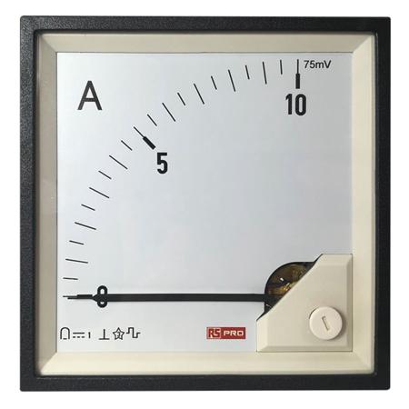 186-2503 RS PRO Analogue Panel Ammeter 0/10A For Shunt 75mV DC, 92mm x 92mm, 1 % Moving Coil