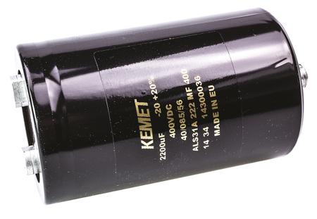 ALS31A222MF400 KEMET 2200μF Aluminium Electrolytic Capacitor 400V dc, Screw Terminal -