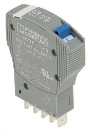 2800852 Phoenix Contact TRABTECH Thermal Circuit Breaker - CB TM1 6A M1 P  Single Pole, 6A Current Rating