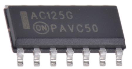 MC74AC125DG onsemi , Quad-Channel Non-Inverting Schmitt Trigger 3-State Buffer, 14-Pin SOIC