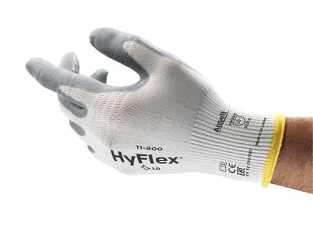 11800070 Ansell HyFlex 11-800 White Nylon Mechanic Work Gloves, Size 7, Small, Nitrile Foam Coating