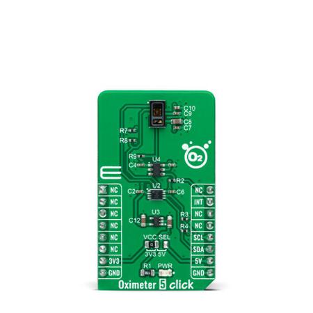MIKROE-4986 MikroElektronika Oximeter 5 Click Pulse Oximeter Sensor Add On Board for MAX30102 mikroBUS Socket