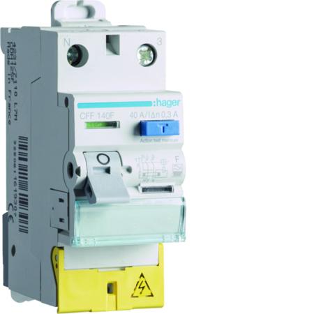 CFF140F Hager CFF RCD Switch, 40A, 2 Pole, 300mA, Type F, 230V