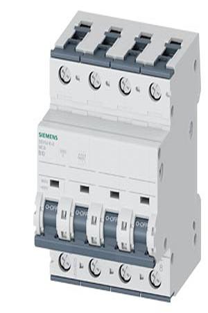 5SY5410-6 Siemens SENTRON 5SY Circuit Breaker, 4P, 10A Curve B, 440V AC, 880V DC, 15 kA Breaking Capacity
