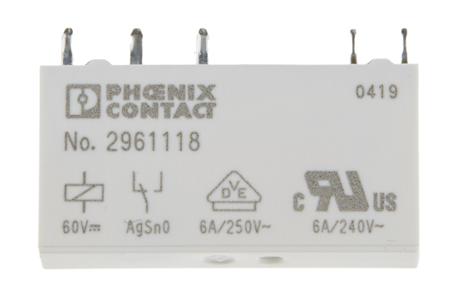 2961118 Phoenix Contact PCB Mount Power Relay, 60V dc Coil, 10mA Switching Current, SPDT