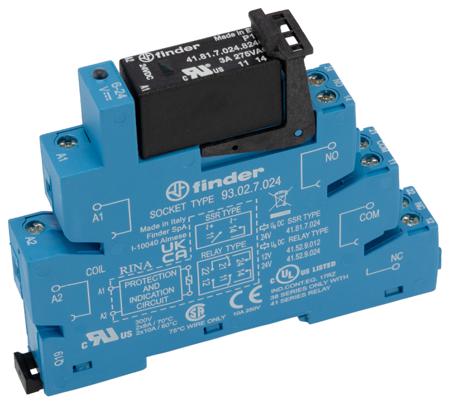 38.31.7.024.8240 Finder 38 Series Interface Relay Module, DIN Rail Mount, 24V dc Coil, SPST, 1-Pole, 5/40A Load