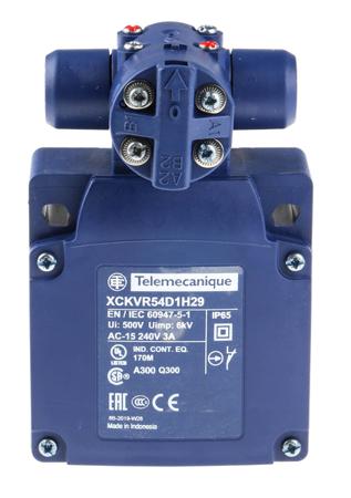 XCKVR54D1H29 IP65 Slow Break Limit Switch Crossed Rods Lever PBT+PC GF30 FR, Plastic, 2NC, 240V