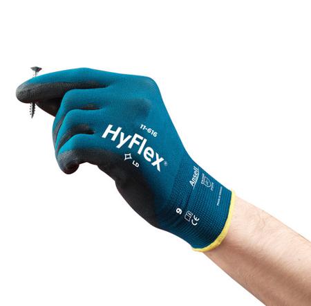 11616060 Ansell Black (Coating), Dark Blue (Liner) Nylon Safety Work Gloves, Size 6, Polyurethane Coating