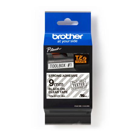 TZE-S121 Brother Black on Clear Label Printer Tape, 8 m Length, 9 mm Width