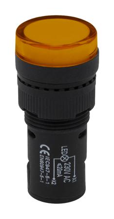 909-2480 RS Pro Yellow LED Pilot Light, 16mm Cutout, IP40, Round, 230 V ac, 20 mA