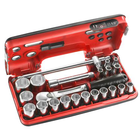 SL.DBOX4 Facom 22-Piece Metric 1/2 in Standard Socket Set with Ratchet, 6 point