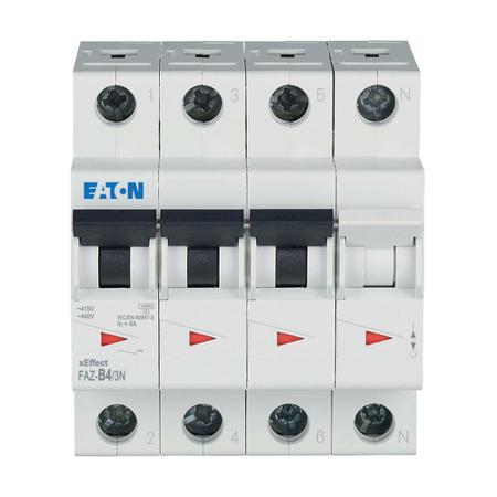 278941-FAZ-B4-3N Eaton xEffect FAZ MCB, 3+N, 4A Curve B, 400V AC, 15 kA Breaking Capacity