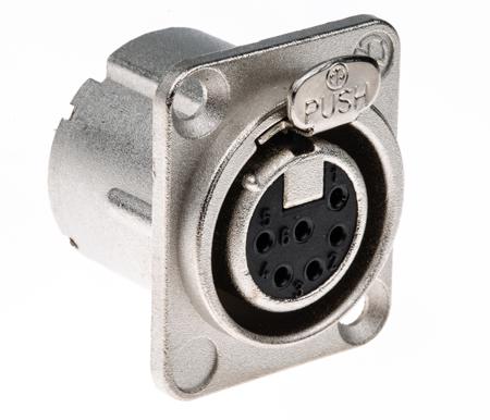 NC6FD-LX Neutrik Panel Mount XLR Connector, Female, 50 V, 6 Way, Silver over Nickel Plating