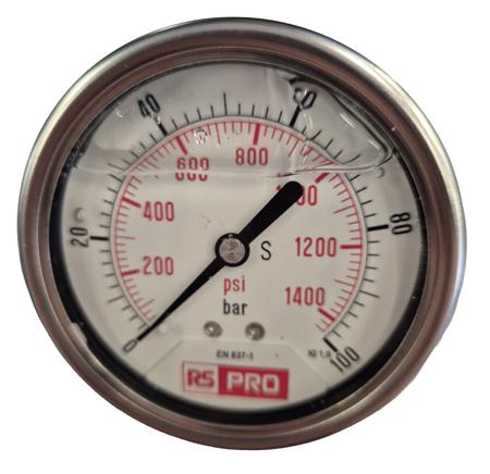 179-978 RS PRO BSP 1/4 Analogue Pressure Gauge 100bar Bottom Entry 63mm Outside Diameter