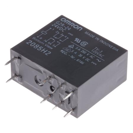 G2R-24 DC24 Omron PCB Mount Power Relay, 24V dc Coil, 5A Switching Current, DPDT