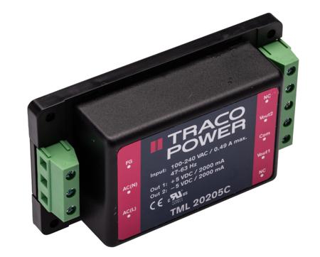 TML 20205C TRACOPOWER Switching Power Supply, , ±5V dc, 2A, 20W, Dual Output, 100 → 375 V dc, 90 → 264 V