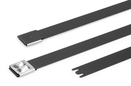 111-00300-MBT20XHFC-SP-SS316-BK HellermannTyton Black Cable Tie Polyester Coated Stainless Steel Roller Ball, 521mm x 12.3 mm