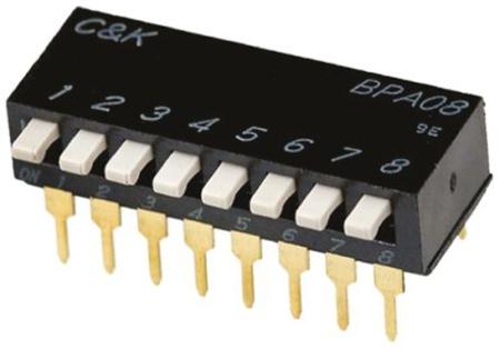 BPA02SB C & K 2 Way Surface Mount DIP Switch SPST, Raised, Slide Actuator